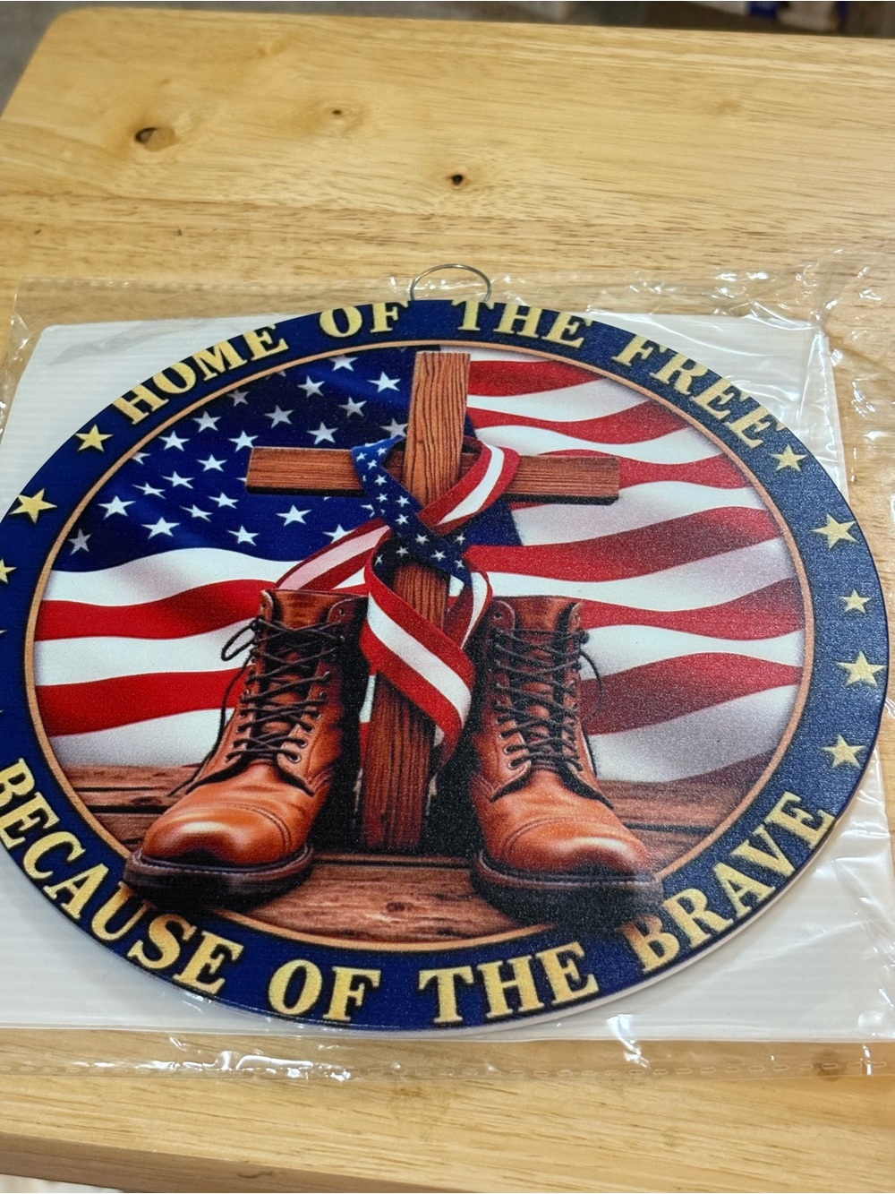 Military aluminum sign Home of the Free Because of the Brave 8x 8 inch diameter